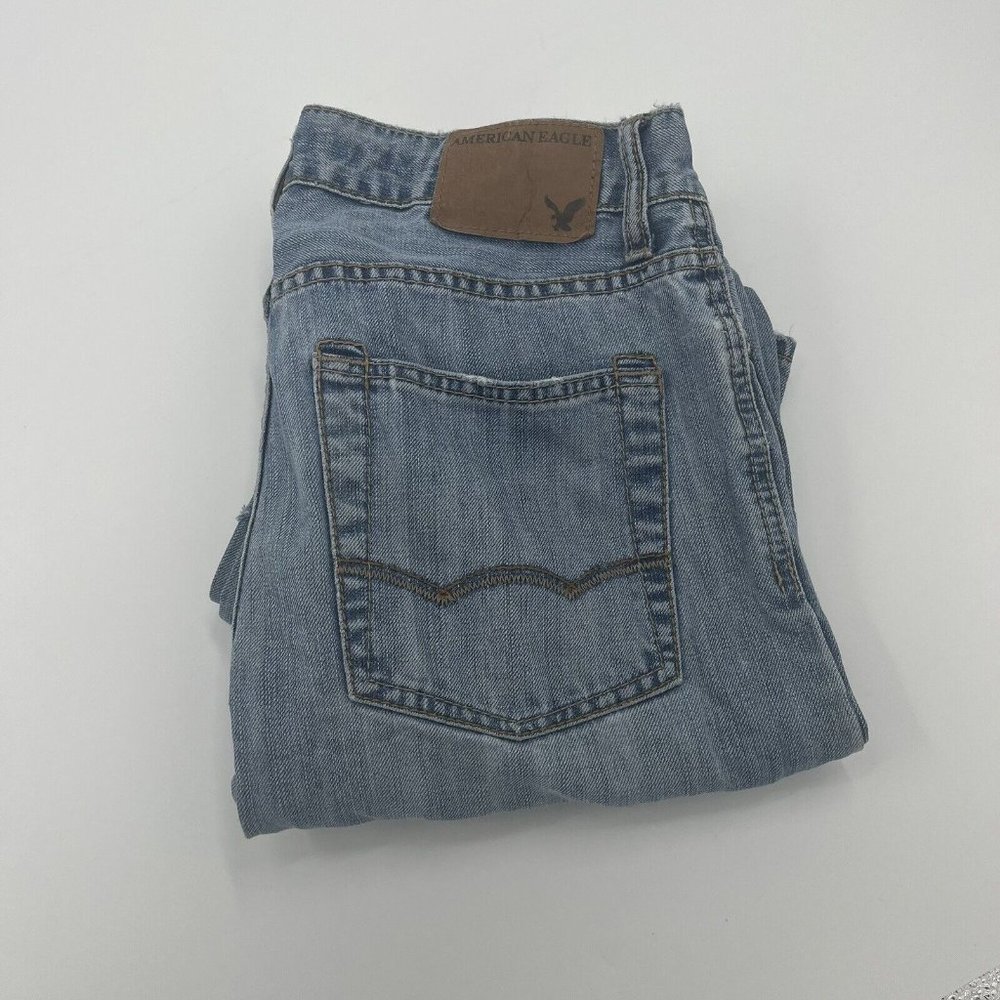 American Eagle Low Rise Boot Cut Distressed Men's Faded Denim Jeans Size 29 x 30